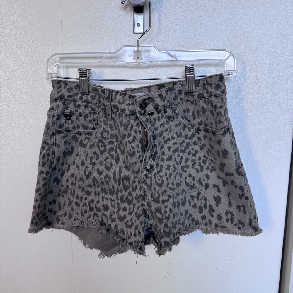 KanCan Gray Jean Shorts with Leopard Print